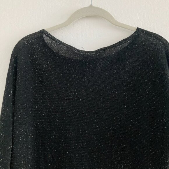 Eileen Fisher Linen Blend Crepe Sparkle Black Shirt Long Sleeve Boat Neck Party - Picture 3 of 11